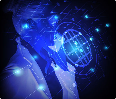 Scientist observing digital panel